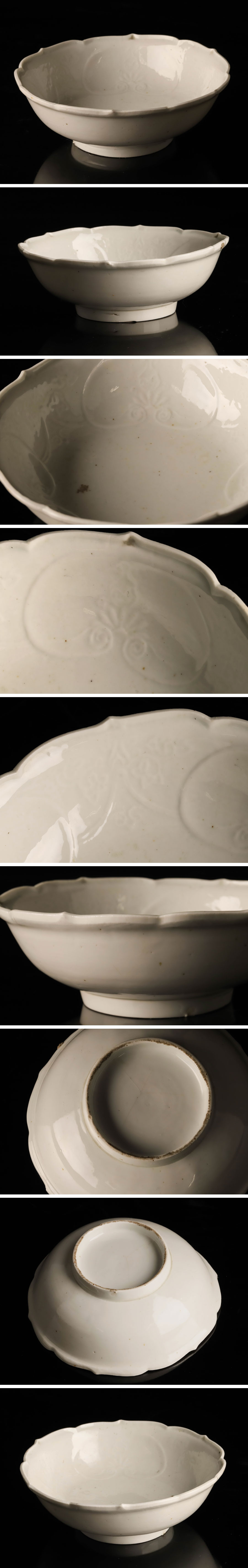 【在庫即納】【琴》送料無料 古美術品 江戸中期 白磁陽刻深皿 DB822 白磁
