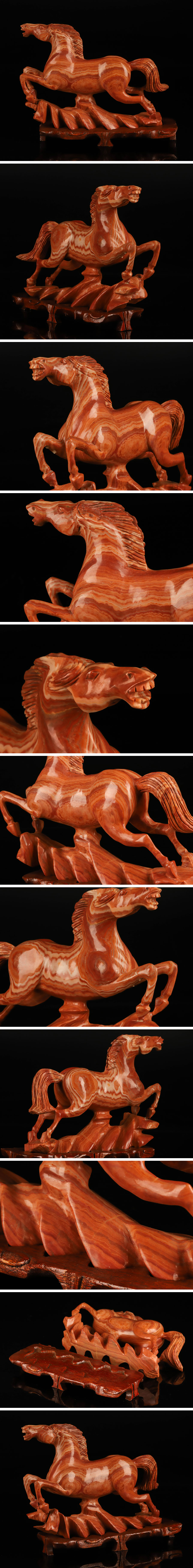 買い安い【琴》送料無料 中国美術 赤砡馬彫刻置物 台付 KG567 その他