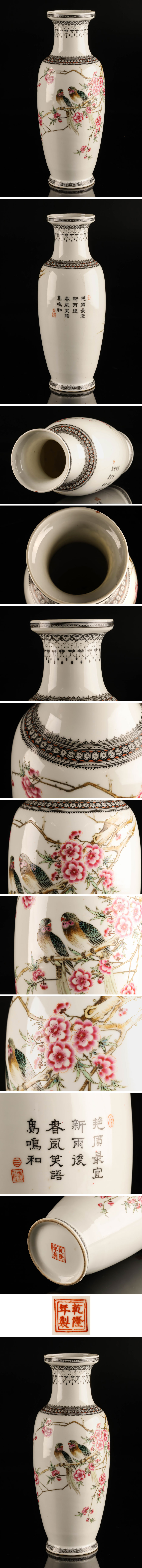 【単品配送】中国美術 乾隆年製 色絵花鳥文花瓶 DC220 色絵磁器